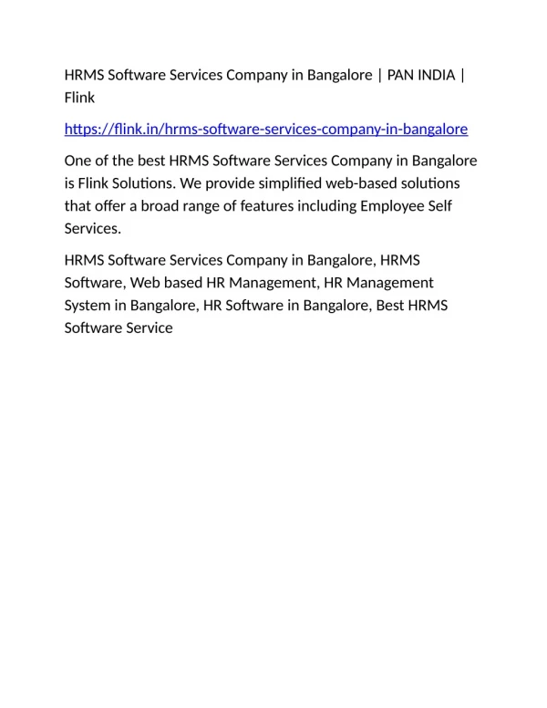 HRMS Software Services Company in Bangalore | PAN INDIA | Flink