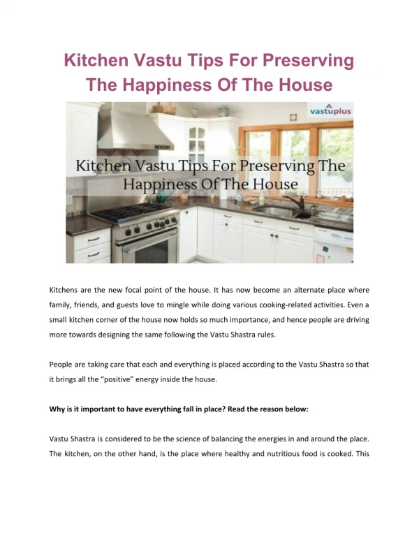 Kitchen Vastu Tips For Preserving The Happiness Of The House