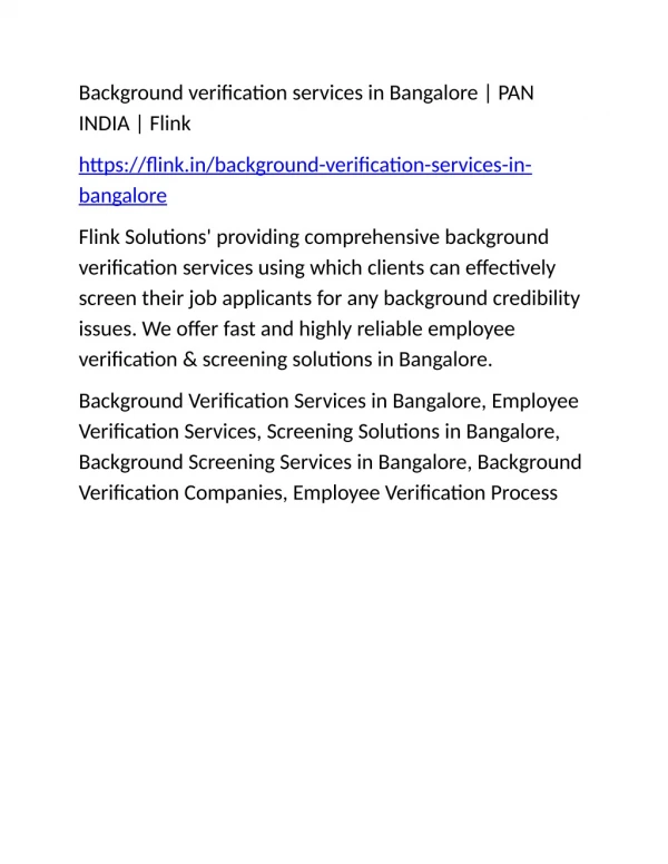 Background verification services in Bangalore | PAN INDIA | Flink