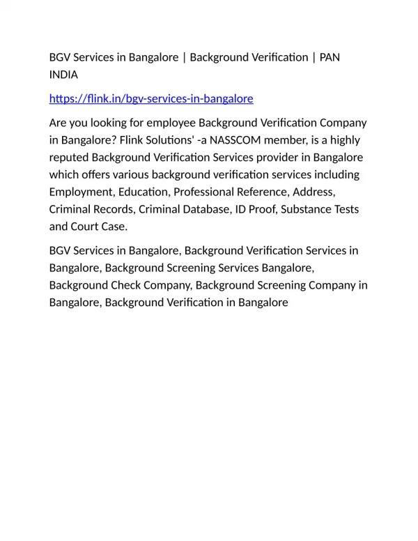 BGV Services in Bangalore | Background Verification | PAN INDIA