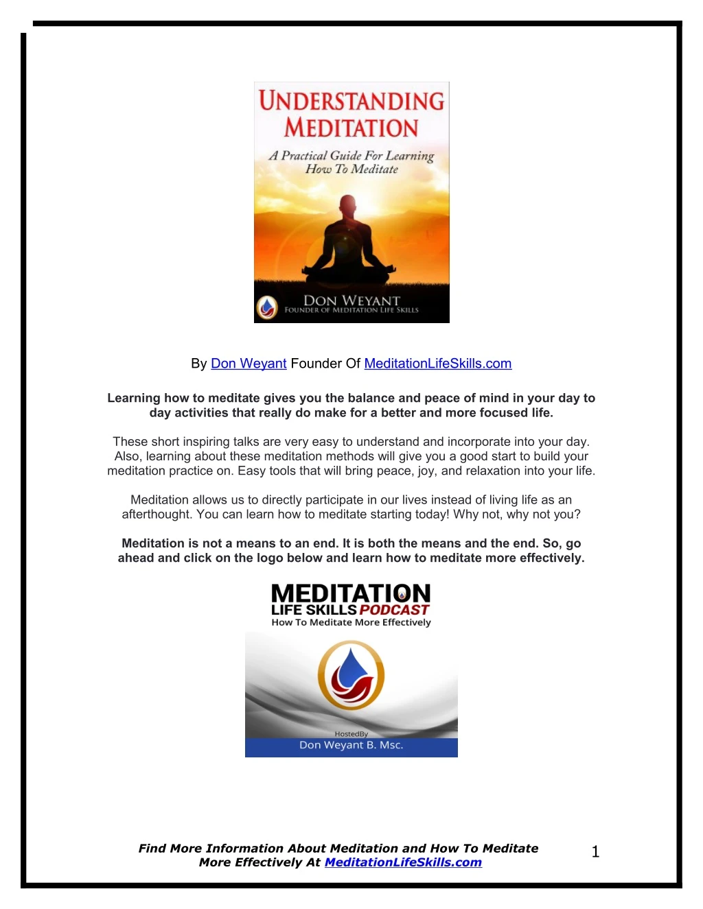 by don weyant founder of meditationlifeskills com