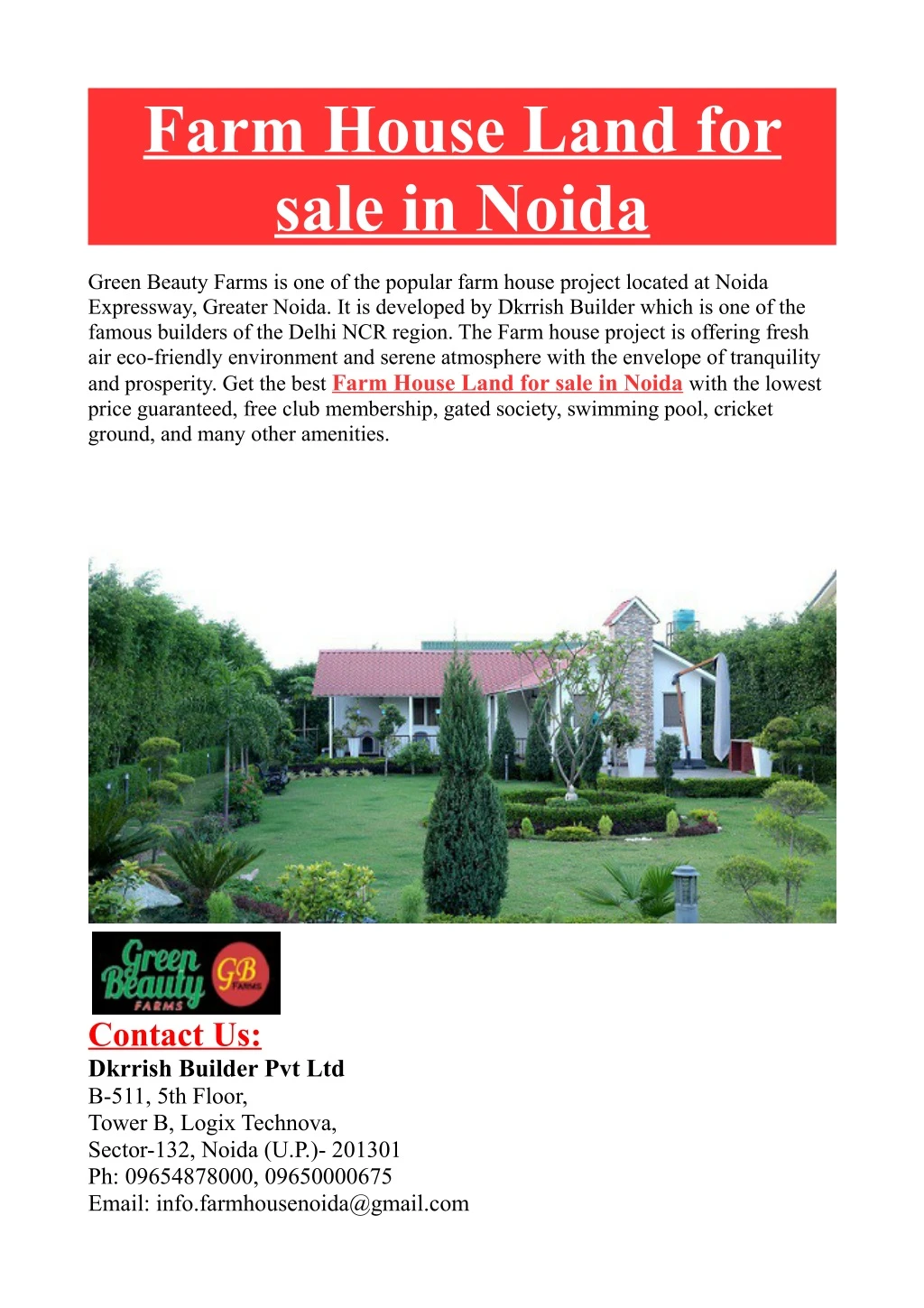 farm house land for sale in noida
