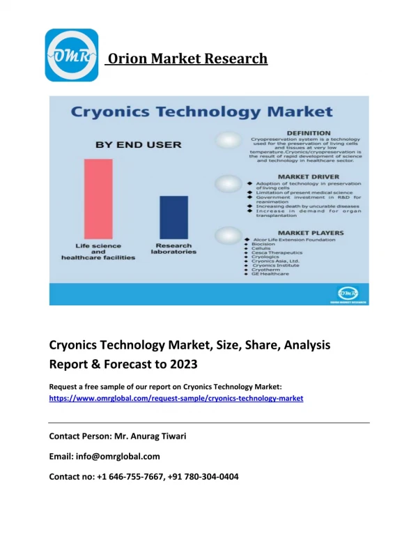 Cryonics Technology Market: Size, Industry Size, Growth, Trends & Forecast 2018-2023