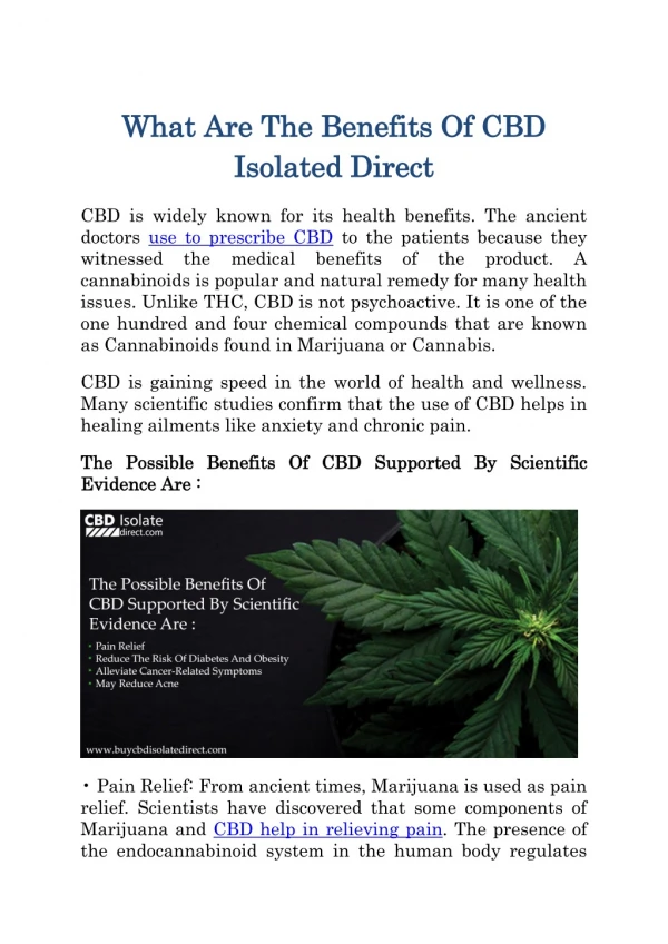 What Are The Benefits Of CBD Isolated Direct