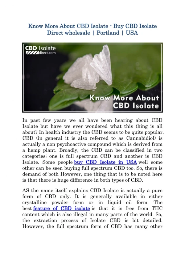 Know MKnow More About CBD Isolate - Buy CBD Isolate Direct wholesale | Portland | USA