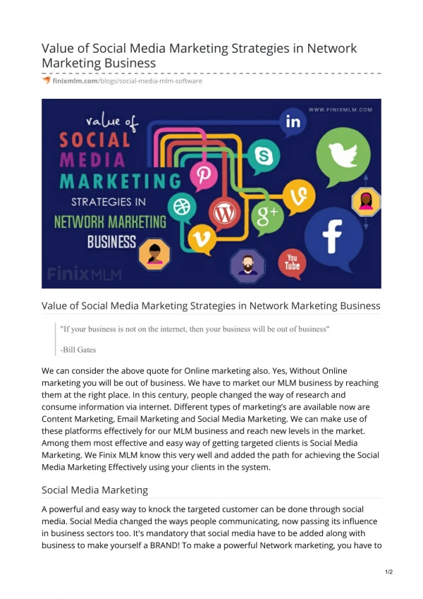 Value of Social Media Marketing Strategies in Network Marketing Business