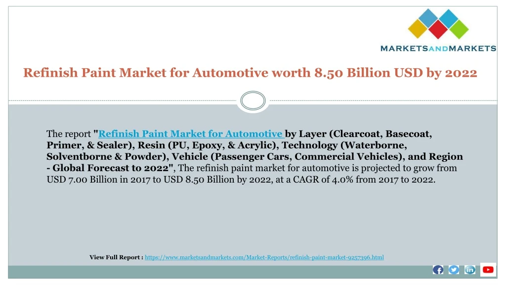 refinish paint market for automotive worth 8 50 billion usd by 2022