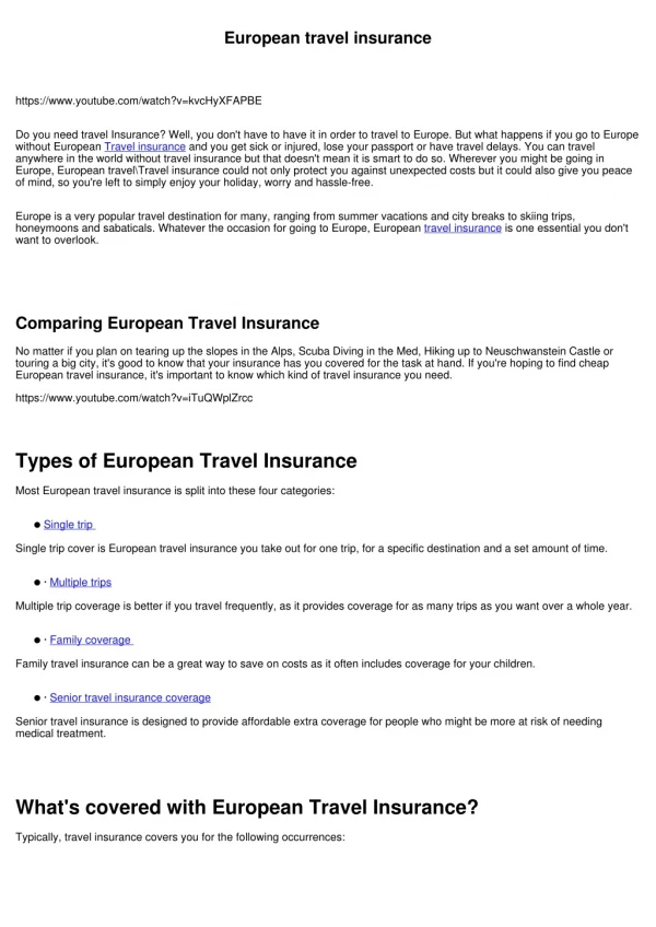European travel insurance-what you need to know