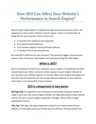 How SEO Can Affect Your Website’s Performance in Search Engine?