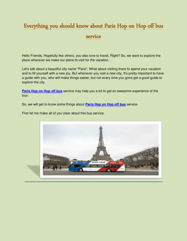 Everything you should know about Paris Hop on Hop off bus service