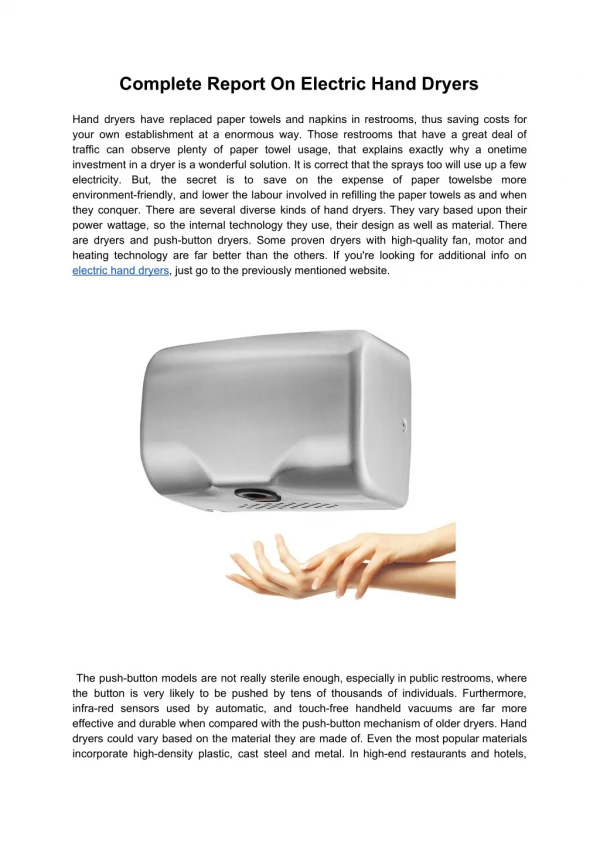 Complete Report On Electric Hand Dryers