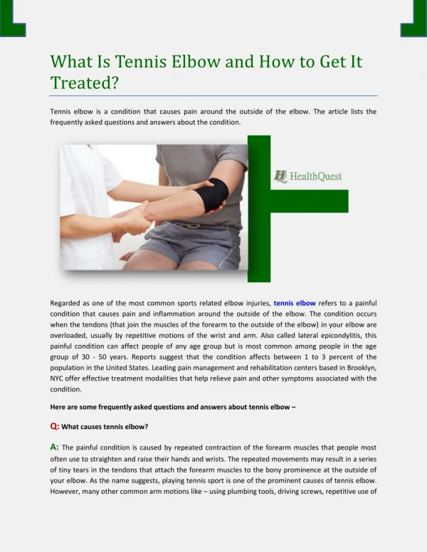 What Is Tennis Elbow and How to Get It Treated?