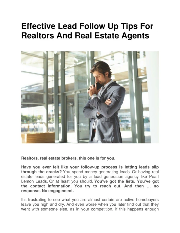 Effective Lead Follow Up Tips For Realtors And Real Estate Agents