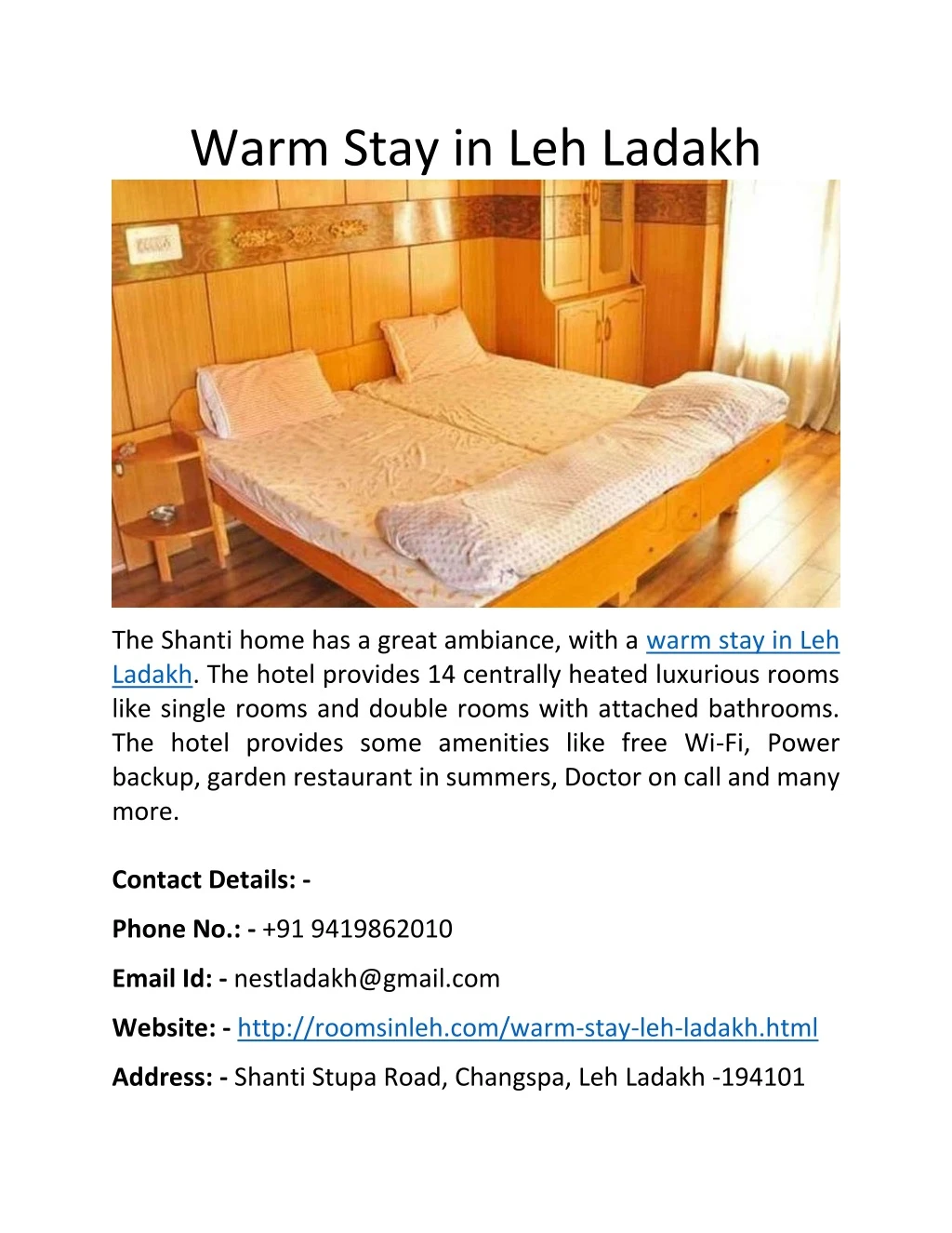 warm stay in leh ladakh