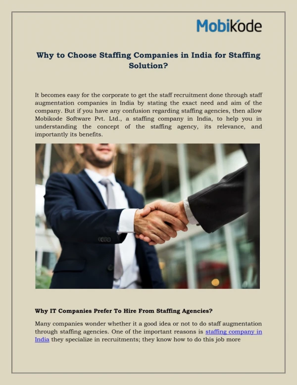Why to Choose Staffing Companies in India for Staffing Solution?