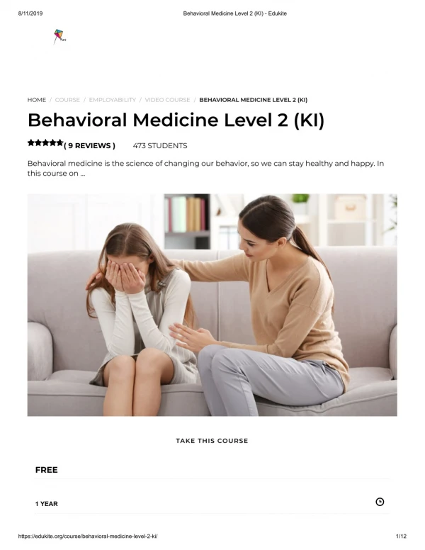 Behavioral Medicine Level 2 (KI) - Edukite