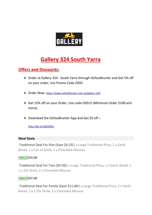 15% Off - Gallery 324-South Yarra - Order Food Online