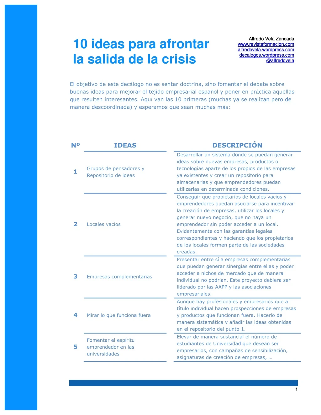 10 ideas para afrontar la salida de la crisis