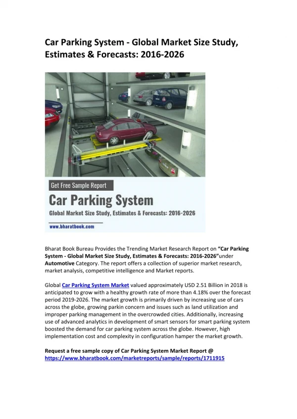 Car Parking System - Global Market Size Study, Estimates & Forecasts: 2016-2026