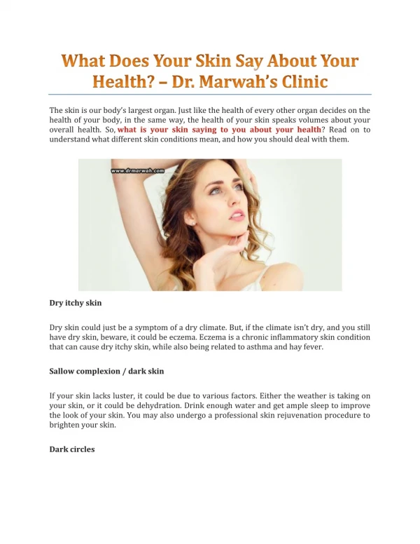 What Does Your Skin Say About Your Health? — Dr. Marwah’s Clinic