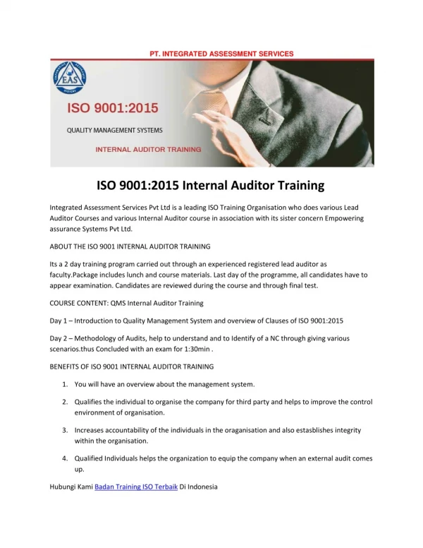 Training Internal Auditor ISO 9001