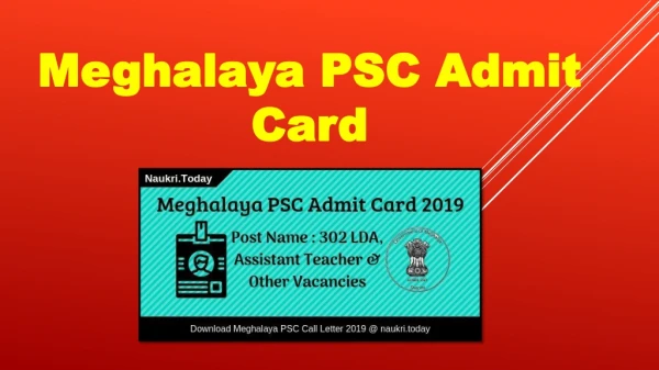 Meghalaya PSC Admit Card 2019 LDA, Assistant Teacher, JE Exam Date