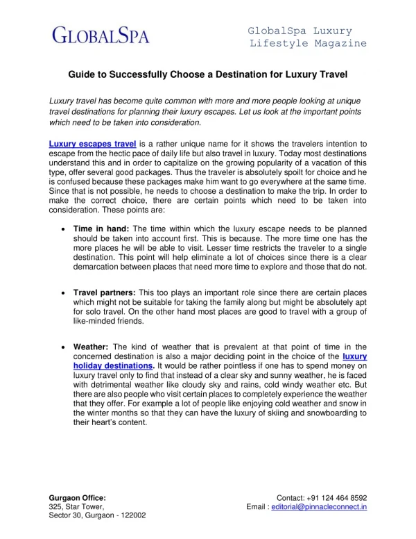 Guide to Successfully Choose a Destination for Luxury Travel