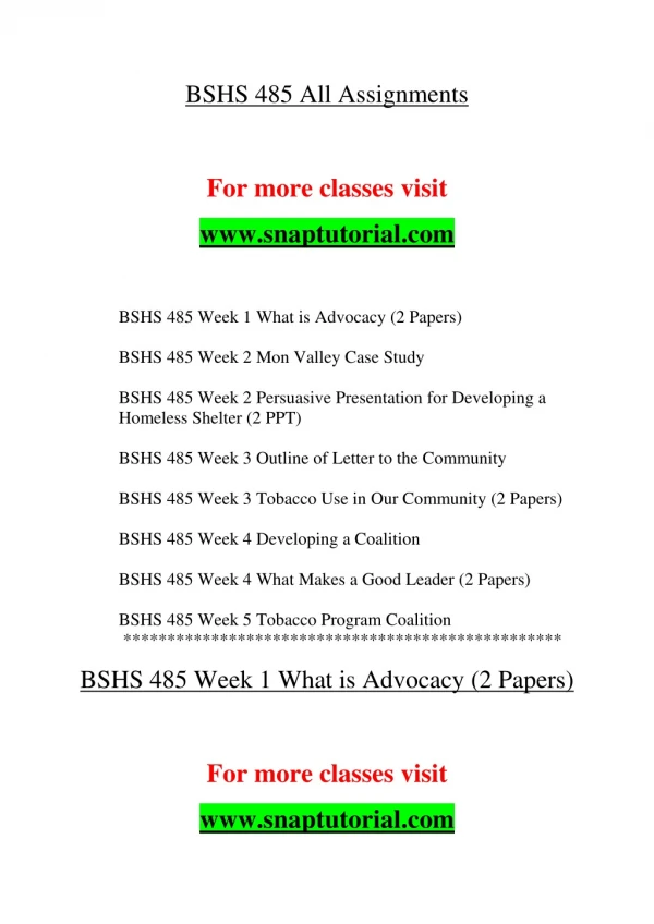 bshs 485 all assignments