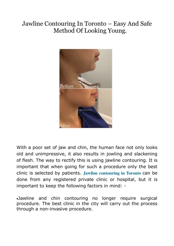 Jawline Contouring In Toronto – Easy And Safe Method Of Looking Young.