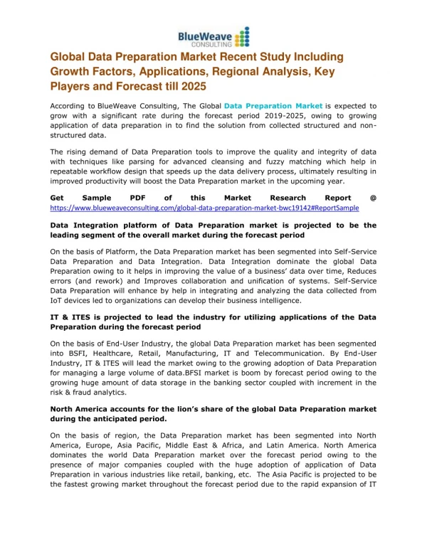 Global Data Preparation Market Recent Study Including Growth Factors, Applications, Regional Analysis, Key Players and F