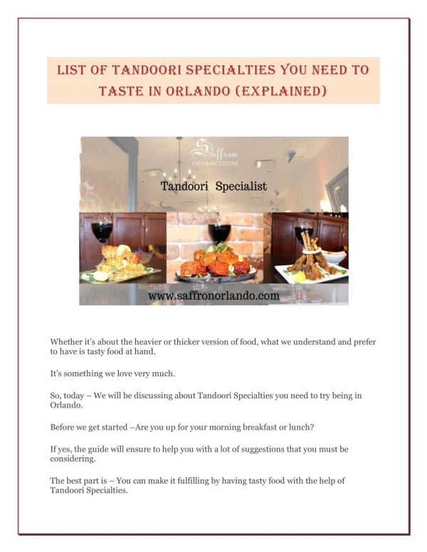 List of Tandoori Specialties You Need To Taste in Orlando (Explained)