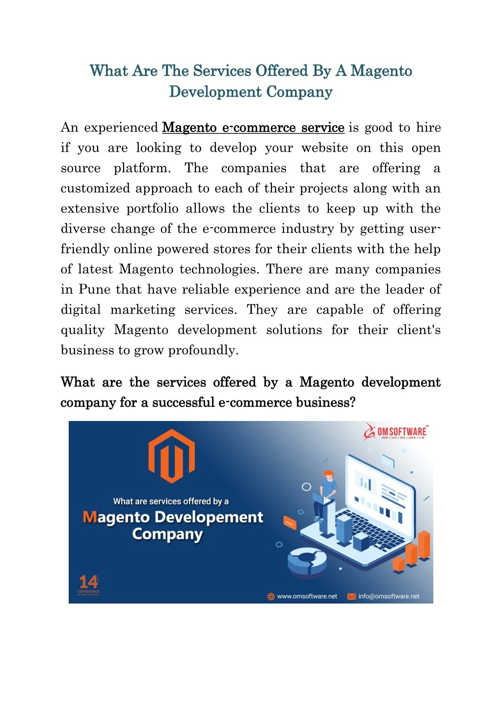 what are the services offered by a magento what