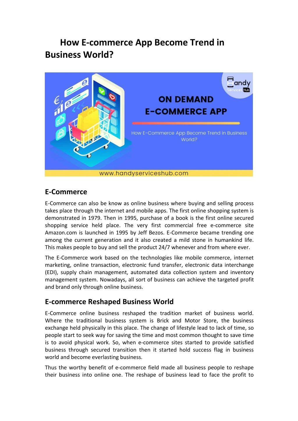 how e commerce app become trend in business world