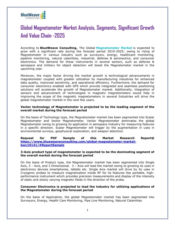 Global Magnetometer Market 2019 Share, Trend, Segmentation and Forecast to 2025