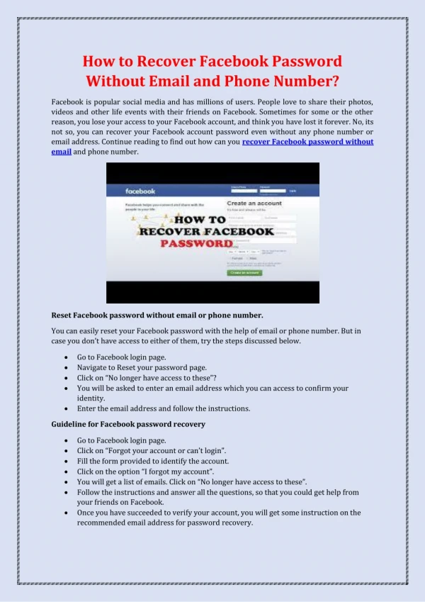 How to Recover Facebook Password without Email and Phone Number?
