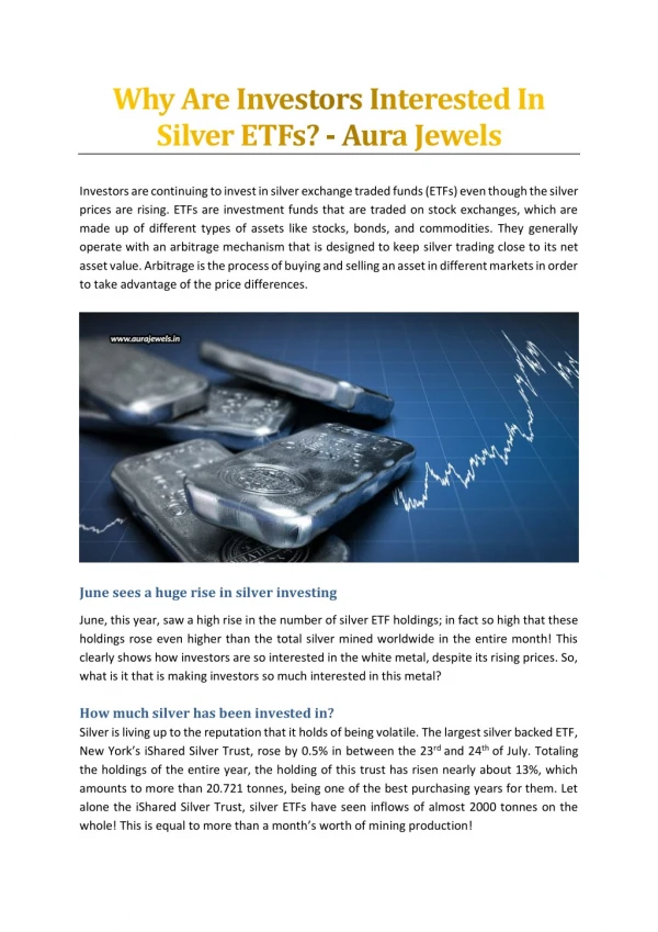 Why Are Investors Interested In Silver ETFs? - Aura Jewels