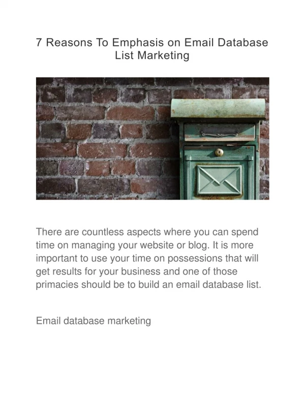 7 Reasons To Emphasis on Email Database List Marketing