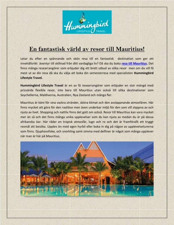 En fantastisk värld av resor till Mauritius!