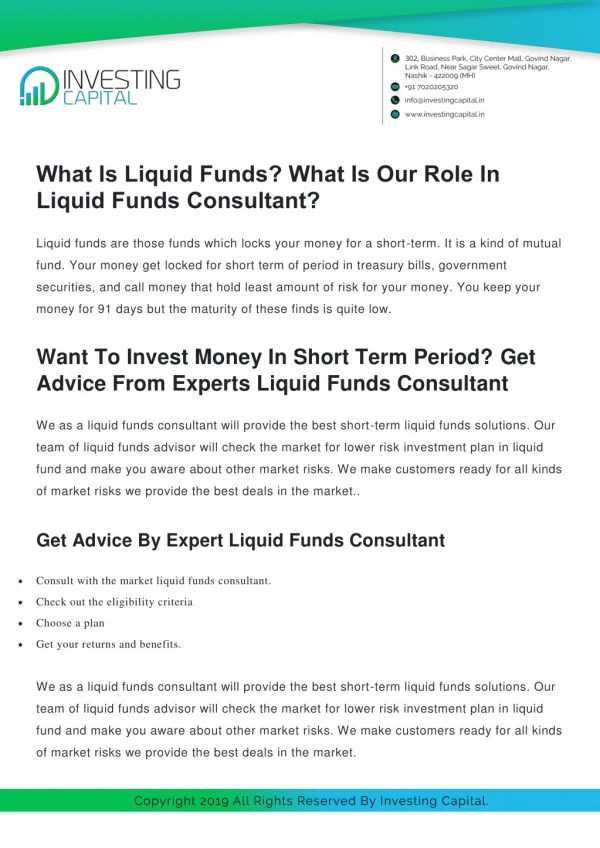 Liquid Funds Consultant, Planner IN Nashik | Liquid Funds Advisor Near Me