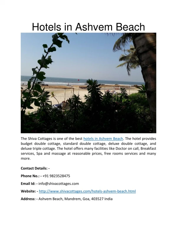 Hotels in Ashvem Beach