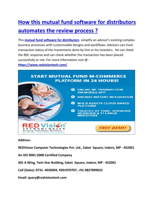 How this mutual fund software for distributors automates the review process ?