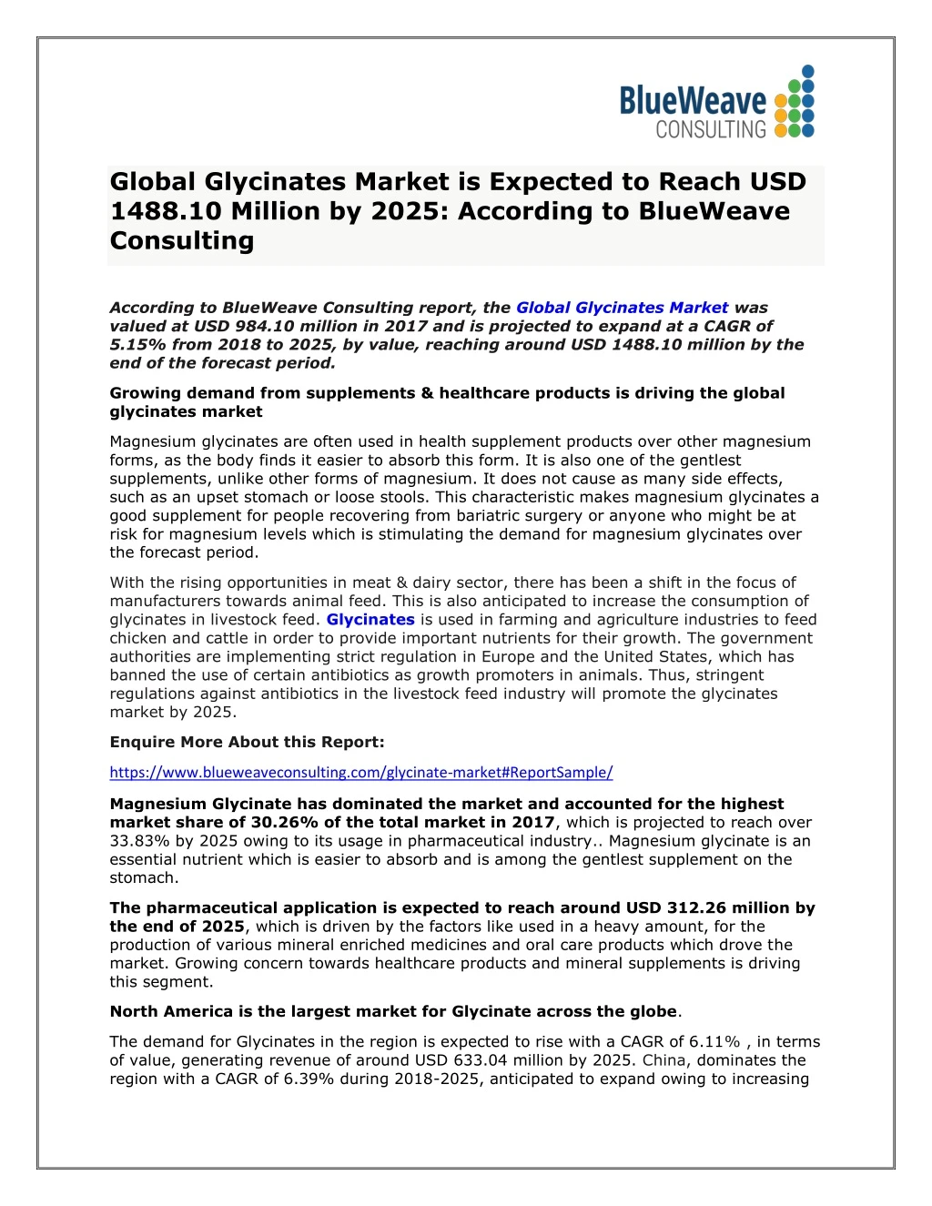 global glycinates market is expected to reach