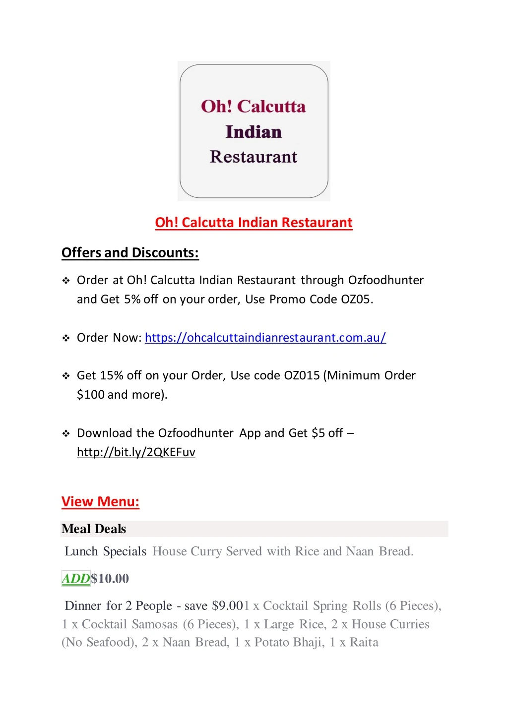 oh calcutta indian restaurant