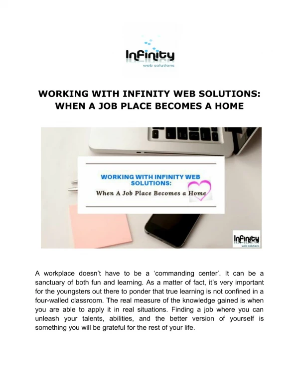 WORKING WITH INFINITY WEB SOLUTIONS: WHEN A JOB PLACE BECOMES A HOME
