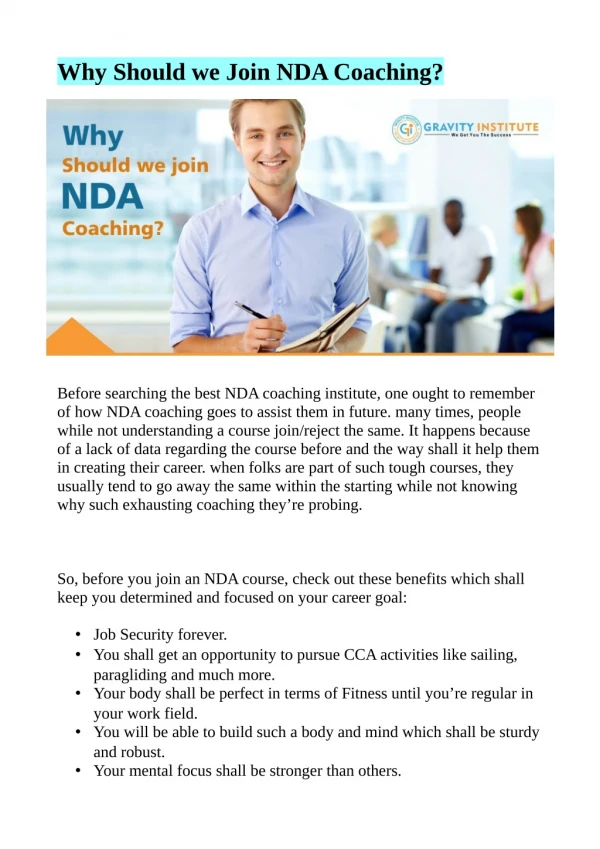 Why Should we Join NDA Coaching?