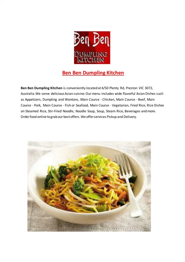 15% Off - Ben Ben Dumpling Kitchen-Preston - Order Food Online