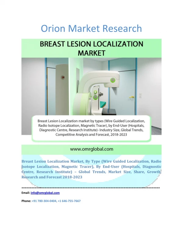 Breast Lesion Localization Market: Global Market Size, Industry Trends, Leading Players, Market Share and Forecast 2018-