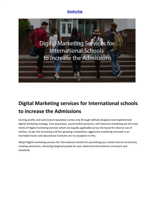Digital Marketing services for International schools to increase the Admissions - GeeksChip