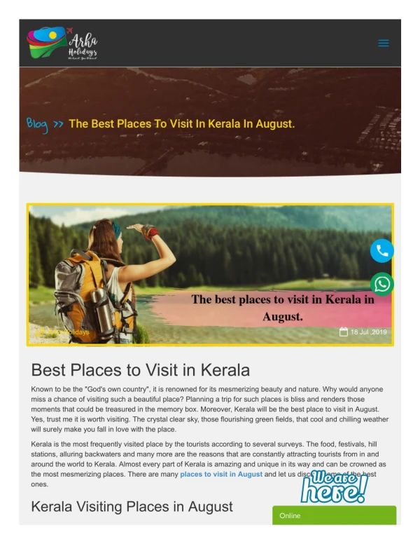 The Best Places to Visit to Kerala in August - Kerala Tour Packages.