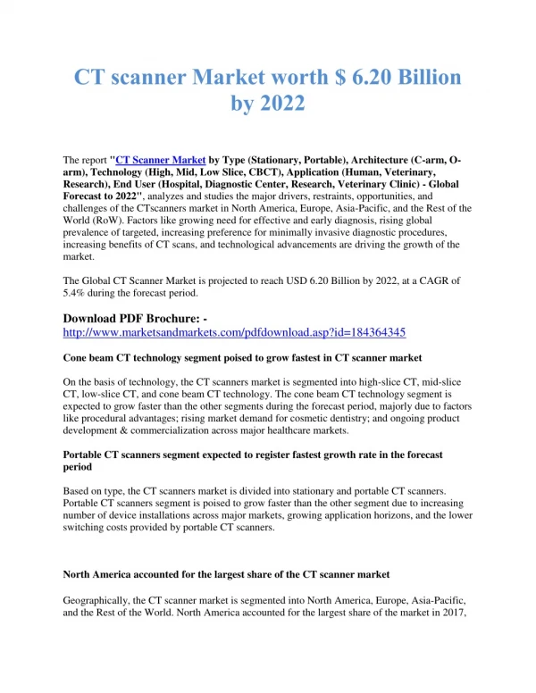 CT Scanner Market worth $ 6.20 Billion by 2022